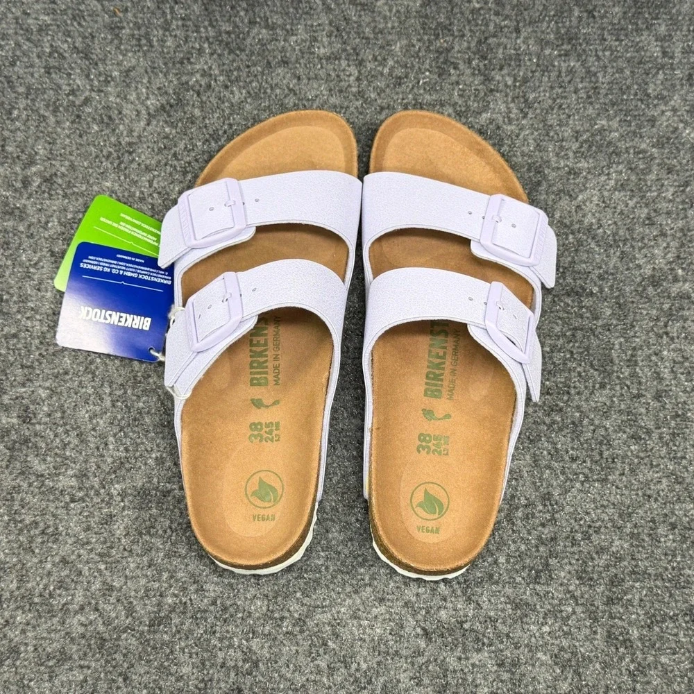 Birkenstock Arizona Sandal Womens 7 Lavender Fog Birkibuc Buckle Slide Flip Flop